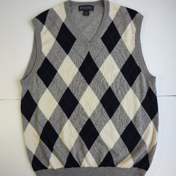 Brooks Brothers Italian Merino Wool Sweater Vest Argyle V-Neck Men Size Large - Picture 1 of 7